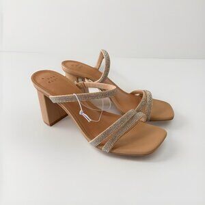 A New Day Stacy Strappy Block Heel Sandals Silver Rhinestone Womens Size 7.5